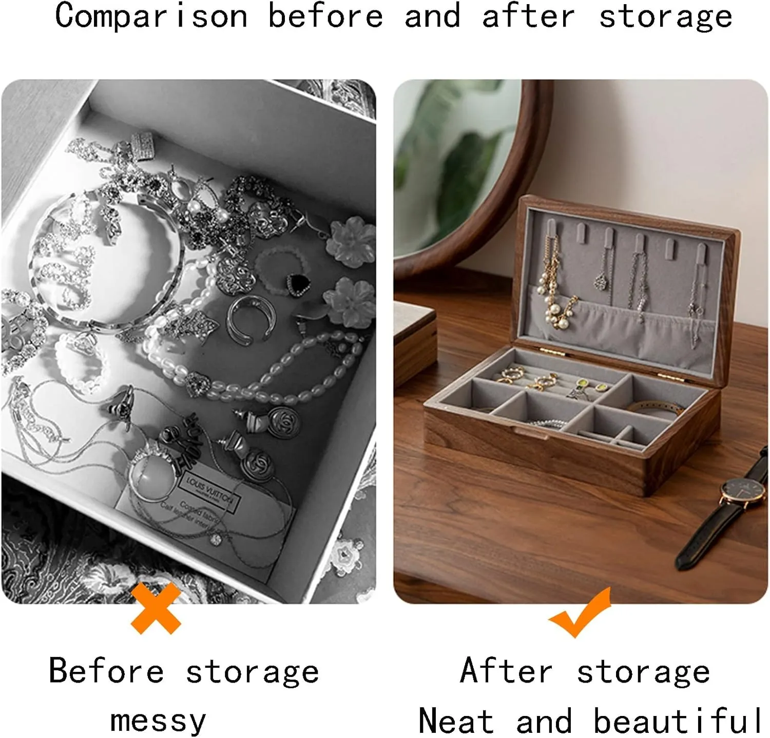 Case Jewelry Organizer Holder, 30X25X11cm, with lock, velvet cloth, Bracelet, Watch, yogurt Egypt Necklace, Earrings, and Accessories Rustic Wooden Jewelry Organizer Box, Watch Box Watch 