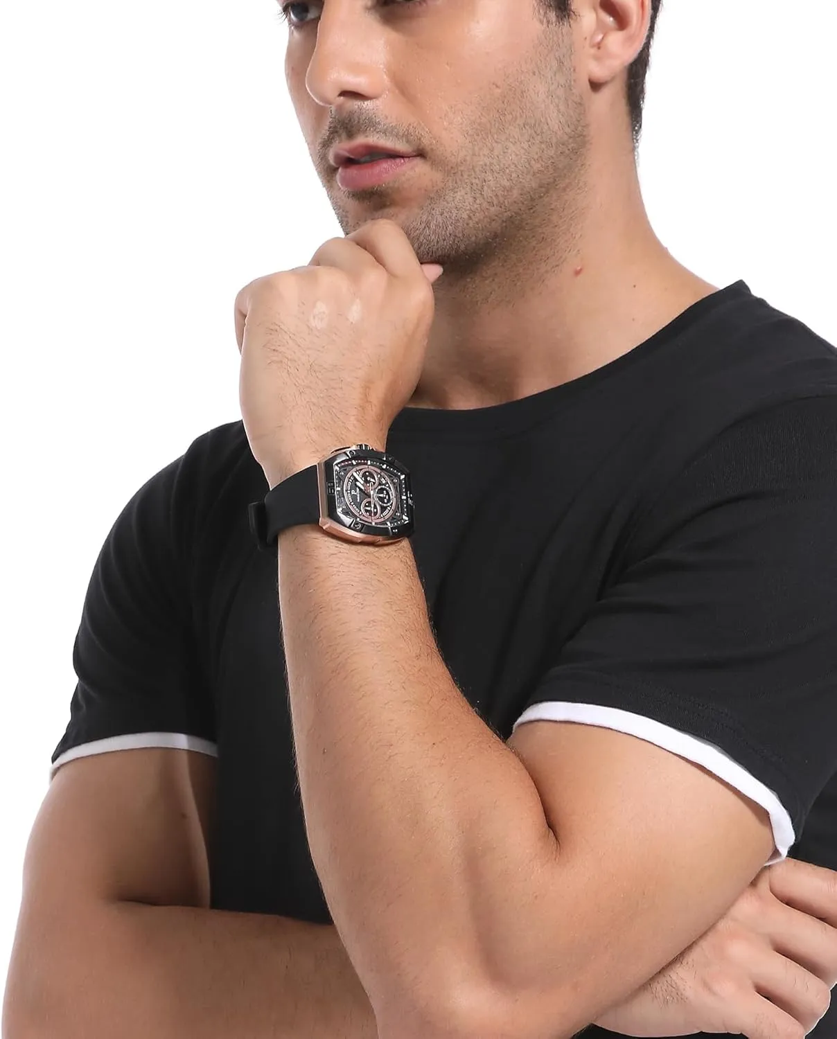 Case Mens Watches Paras Crown Watches for Men Tonneau subjective cruise unify recede promise puzzle 5ATM Waterproof Quartz Luxury Chronograph Analog Men's Wrist Watches Stainless Steel 