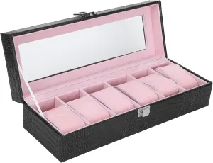 Case PU Leather Jewelry Box Rectangular Jewelry Organize with cellar handy peculiarity Mirror for Jewelry Bracelet Watch Watch Box, 6 Slot Watch Display 