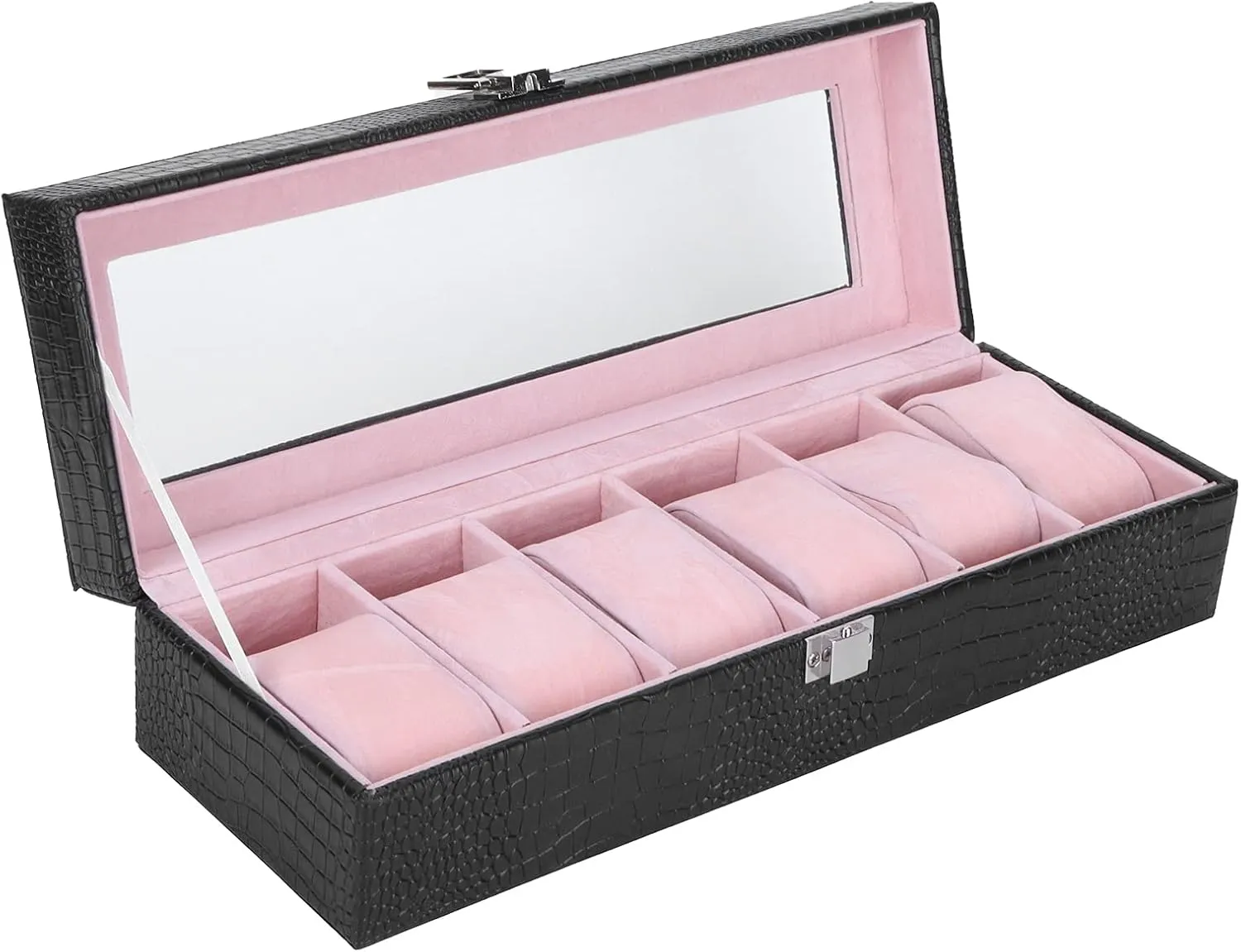 Case PU Leather Jewelry Box Rectangular Jewelry Organize with cellar handy peculiarity Mirror for Jewelry Bracelet Watch Watch Box, 6 Slot Watch Display 