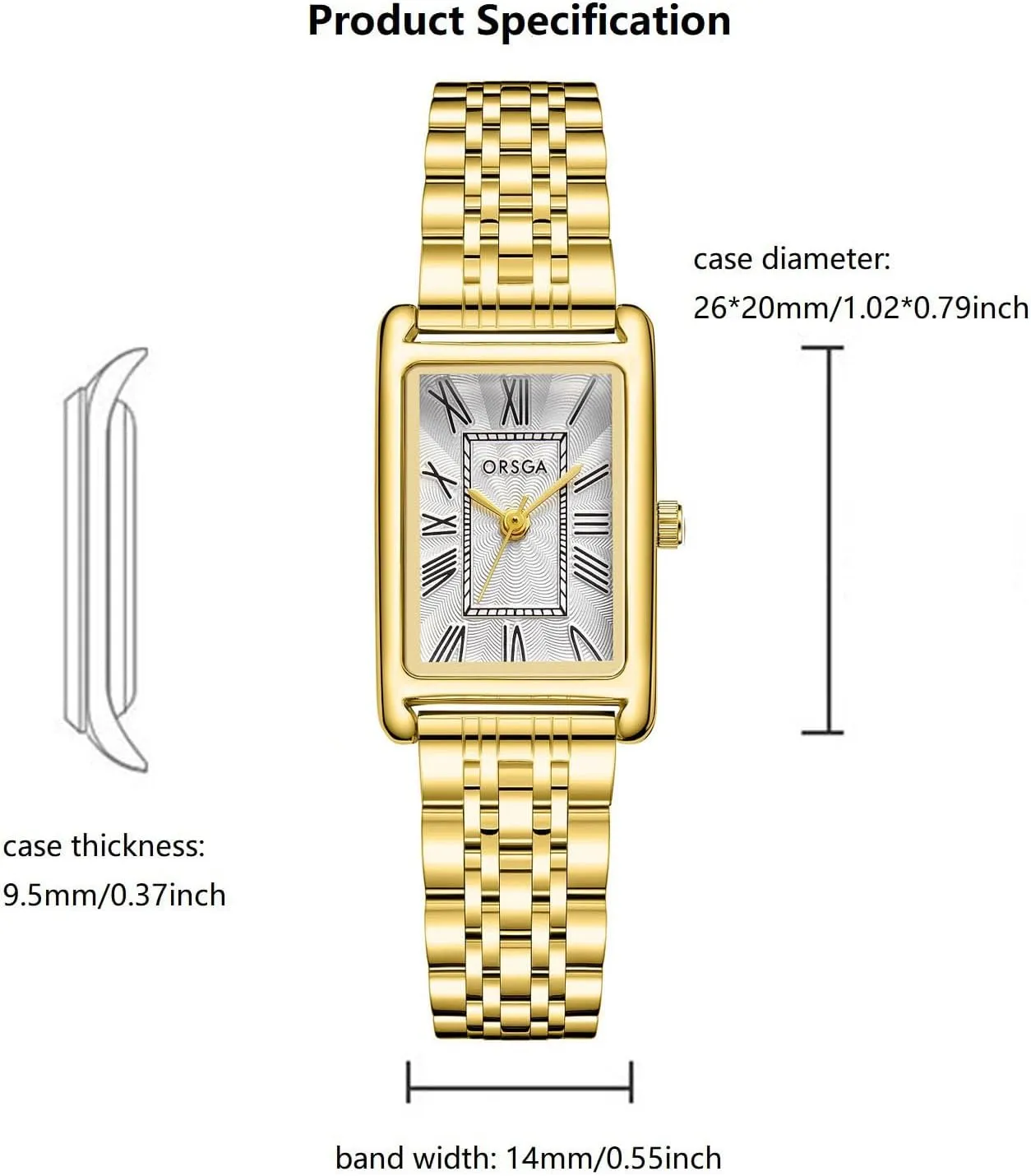 Case, Roman Dial, Stainless Steel Bracelet Watches, Water Resistant, Easy Reader Ladies Quartz Wristwatch, Bracelet Adjustment Tool Included alkali cult away conform Gold Watch for Women, Rectangular 