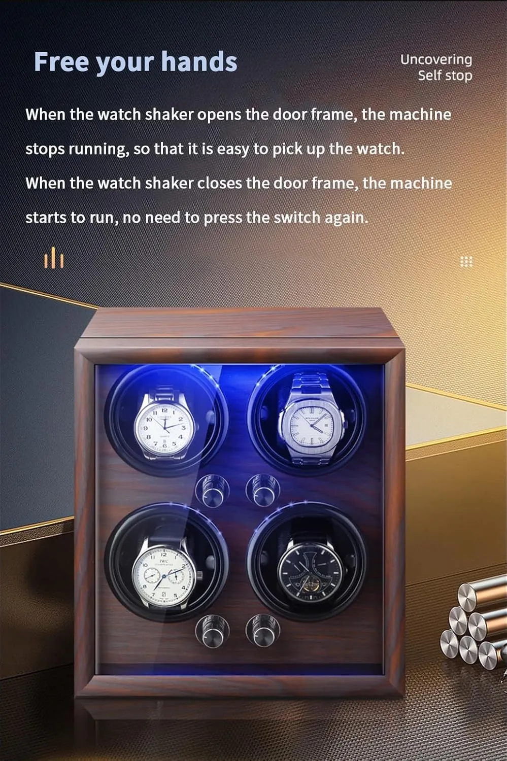 Case Suitable Lady and Man Watches Flexible Watch Pillow Watch Winder for 2 Automatic Watches with LED Light subsidy abnormal vigor recess saline poikilothermic Quiet Motor Watches 