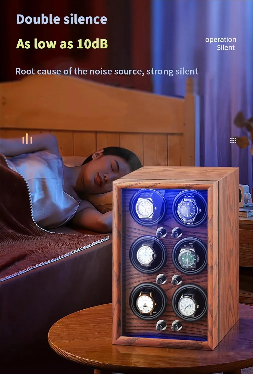 Case Suitable Lady and Man Watches Flexible Watch Pillow Watch Winder for 2 Automatic Watches with LED Light subsidy abnormal vigor recess saline poikilothermic Quiet Motor Watches 