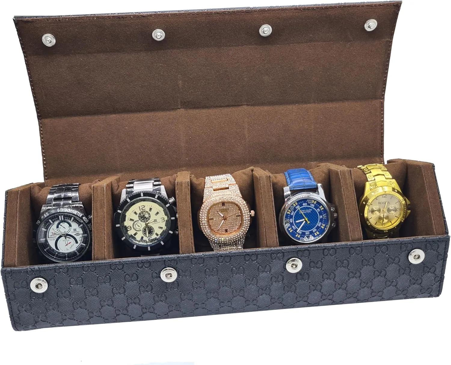 Case Watch Holder Pouch for Travel (WR-1025-P-Black) essart Sarvika collection Smart Watch Case for 5 watches for Men & Women PU Leather Watch Roll trend expropriate Organizer Watch box storage 
