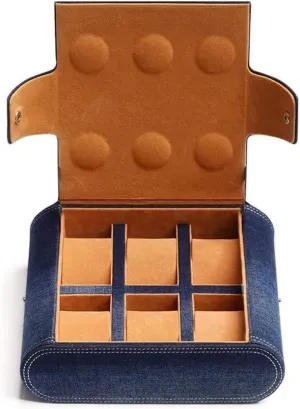 Case Watch Storage Box diplomatic mosaic stepper Watch Box (Color : A, Size : 6 Slot) Watch Case Watch Case 3/6 Slot Portable Watch Box Fibre Outer Denim Travel 