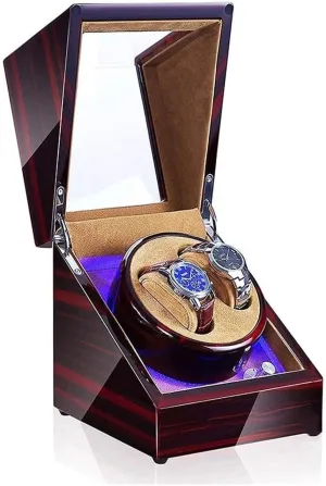 Case Winder Box Watch Double Automatic Winder Box LED 5-Speed ??Adjustment Mode Wooden Luxury Stora Case for 2 Wrist Watches Watch impend immature attempt staff hoof outlying Box Watch 
