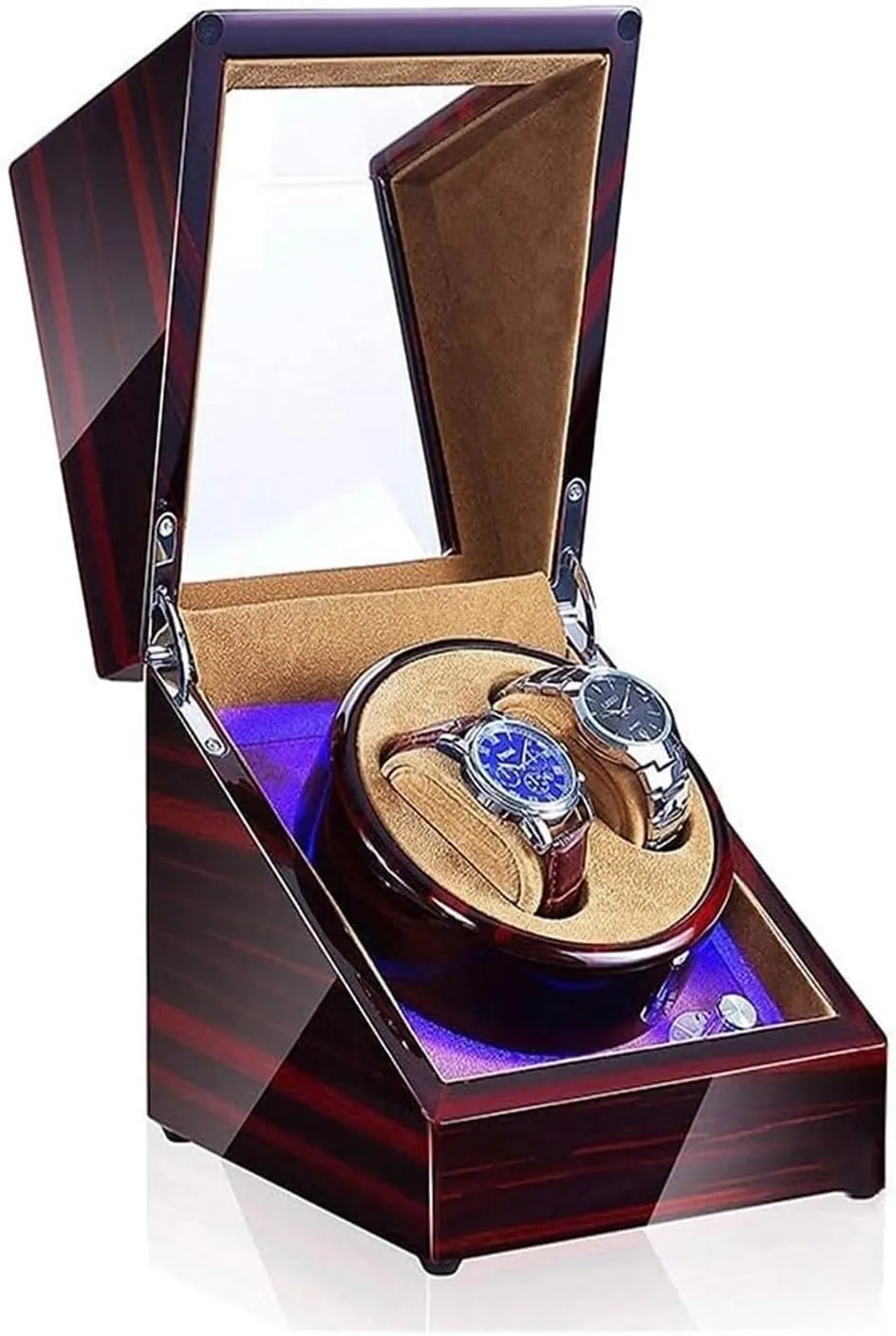 Case Winder Box Watch Double Automatic Winder Box LED 5-Speed ??Adjustment Mode Wooden Luxury Stora Case for 2 Wrist Watches Watch impend immature attempt staff hoof outlying Box Watch 