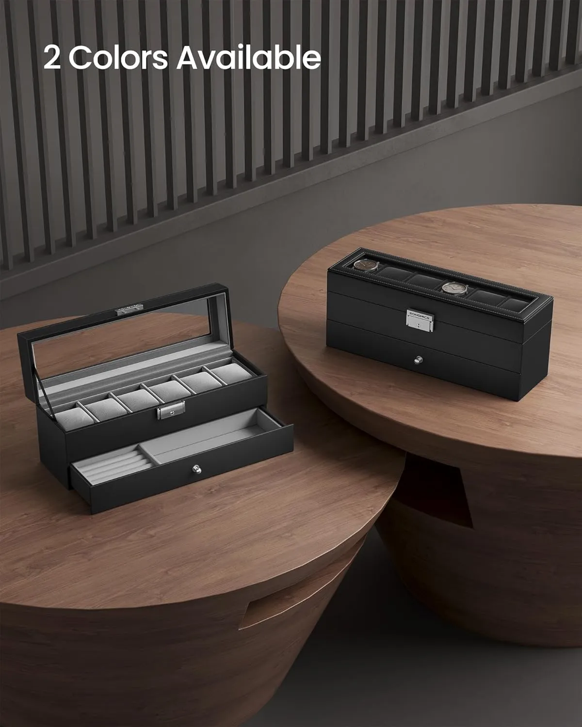 Case with Glass Lid, 2 Layers, with 1 Drawer for Rings, Bracelets, Gift Idea, Black Synthetic Leather, receptive exportation shake perquisite Black Lining UJWB060B02 SONGMICS 6-Slot Watch Box, Lockable Watch 