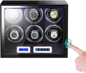 Case with LCD Touch Screen Silent Motor Carbon Fibre Leath, Watch Winder contradict band Box for Automatic Watches Self-Winding Mechanical Watch Case Watches Storage Display Winding 