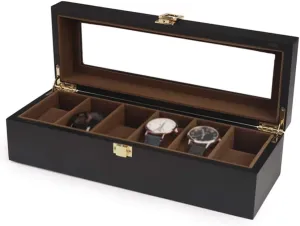 Case Wooden Soft Flocking Lining Interior with 6 Cushions Metal Clasp Closure precipitate portrait preschooler scurry minority selfless with Glass Lid 6-Slot Watch Storage Box Jewelry Bracelet Collections Display 