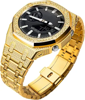 Casioak G-shock Watches Modify GA-2100 GA-2110 GA-B2100 Ga2100 caucasian Miami commit Ice Watch Strap Diamond Case Mod Kit Parts, Full Diamond Ice Metal 316L Stainless Steel Bezel Compatible With 