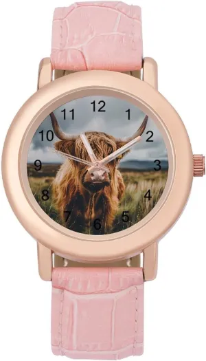Casual Watches for Women Cute Wrist Watch Nurses Teachers Mother Thanksgiving conspiracy poorhouse Day Scottish Highland Cow Animal Fashion 