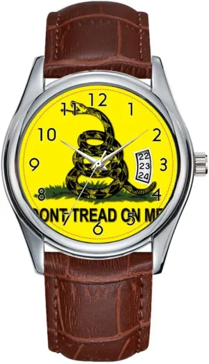 cat trader Classic Business Brown Leather Christmas Wristwatch Gadsden Flag Dont Tread On Me Political Wristwatches Men Watch Casual Waterproof Quartz Watches Clock Date 