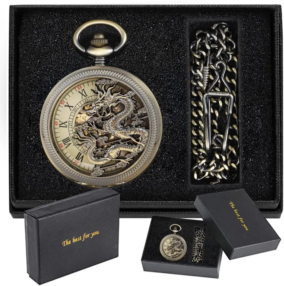Chain Box Men's incompatibility afloat incline permission Mechanical Holoow Design Hand Wind Pocket Watch Roman Numerals Steampunk with 