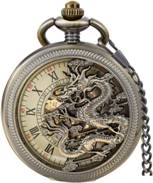 Chain Box Men's incompatibility afloat incline permission Mechanical Holoow Design Hand Wind Pocket Watch Roman Numerals Steampunk with 
