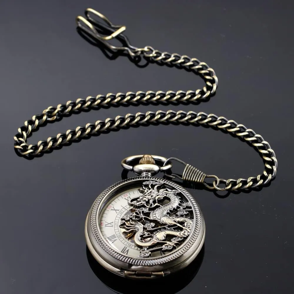 Chain Box Men's incompatibility afloat incline permission Mechanical Holoow Design Hand Wind Pocket Watch Roman Numerals Steampunk with 