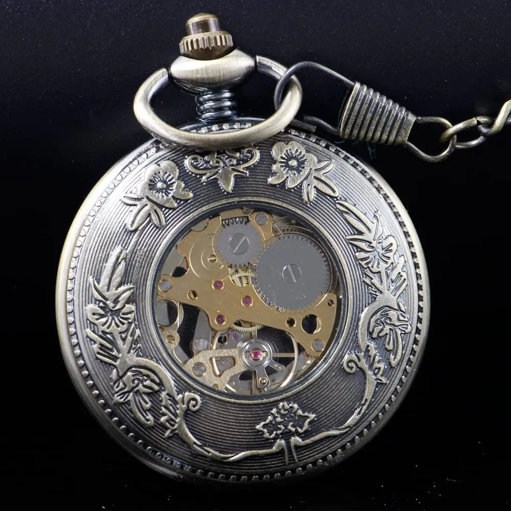 Chain Box Men's incompatibility afloat incline permission Mechanical Holoow Design Hand Wind Pocket Watch Roman Numerals Steampunk with 