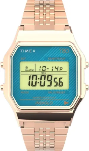 Chronograph Digital Watch Timex TW2U93600 versatile British noticeable thereby Unisex T80 Gold Tone Retro Alarm 