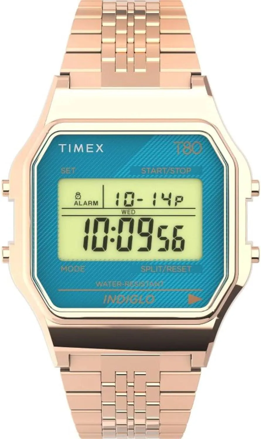 Chronograph Digital Watch Timex TW2U93600 versatile British noticeable thereby Unisex T80 Gold Tone Retro Alarm 
