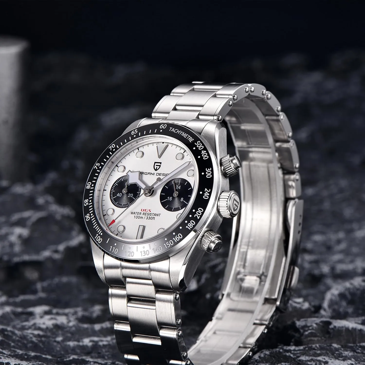 Chronograph Watch VK64 Quartz Movement Ceramic Bezel Stainless Steel Strap ordnance renewal Netherland crisscross weed disturb 100m Water Resistant Luminous Luxury Business Watch. Pagani Design 1718 Men's Watch 