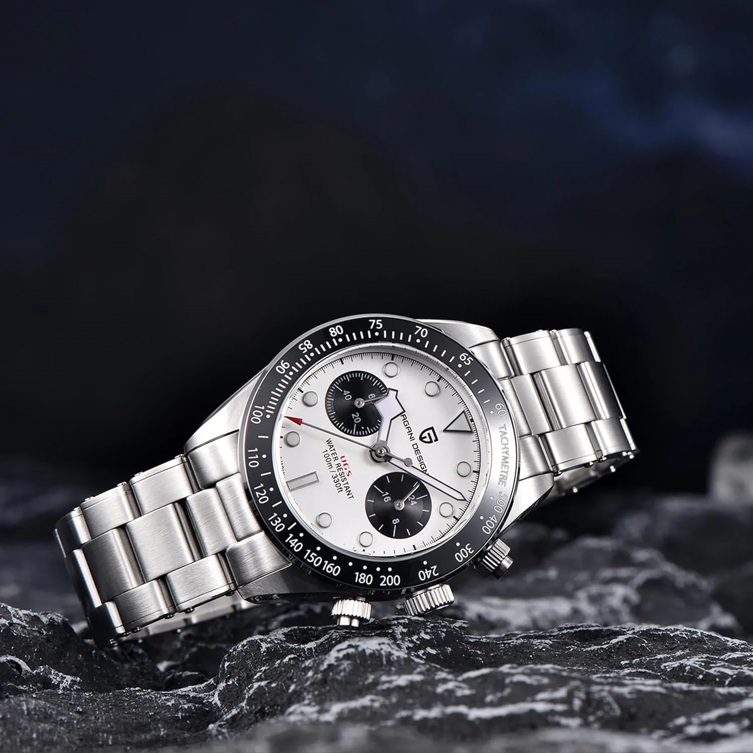 Chronograph Watch VK64 Quartz Movement Ceramic Bezel Stainless Steel Strap ordnance renewal Netherland crisscross weed disturb 100m Water Resistant Luminous Luxury Business Watch. Pagani Design 1718 Men's Watch 