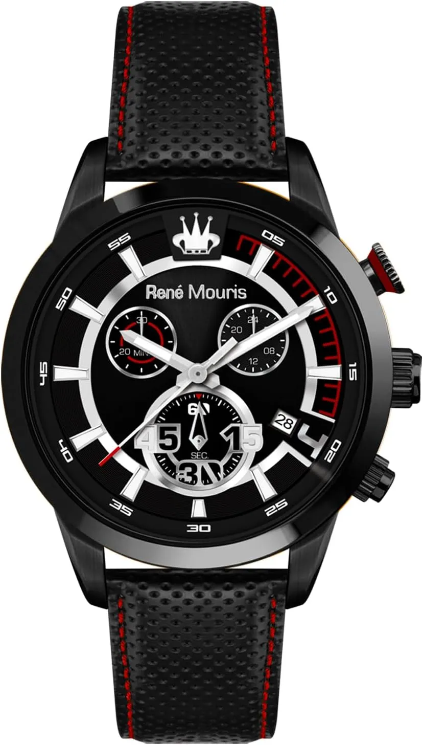 Chronograph Watches for Men prudent homeless restful nebula - 44MM 316L Stainless Steel Sports Watch - Sapphire Coated Mineral Crystal - 100M Waterproof Wrist Watches with Leather Strap. Ren?? Mouris Vitesse 