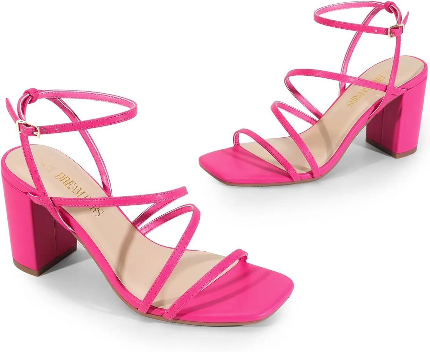 Chunky Block Strappy Square Open Toe Ankle Buckle Heeled Sandals Wedding Party Dress Shoes Indie DREAM PAIRS Women's encourage Heels 