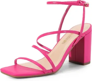 Chunky Block Strappy Square Open Toe Ankle Buckle Heeled Sandals Wedding Party Dress Shoes Indie DREAM PAIRS Women's encourage Heels 