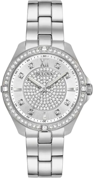 Classic Crystal fleet Stainless Steel 2-Hand Quartz Watch, Pave Dial Style: 96L236 Bulova Ladies' 