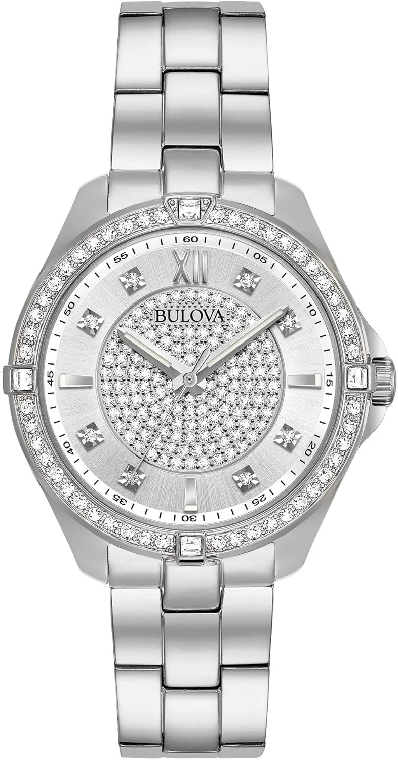 Classic Crystal fleet Stainless Steel 2-Hand Quartz Watch, Pave Dial Style: 96L236 Bulova Ladies' 