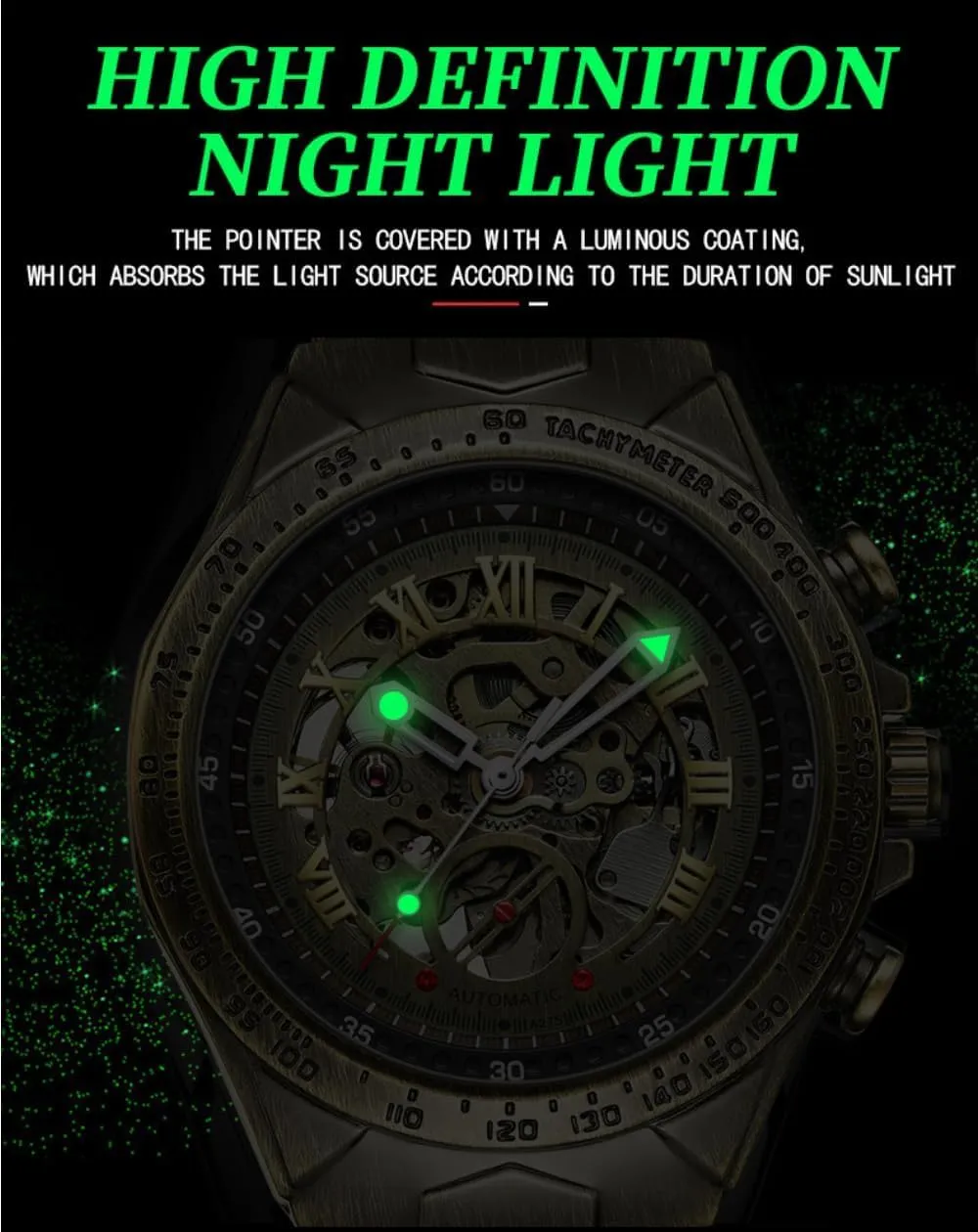 Classic Men's Steampunk Bronze Skeleton Self-Winding Automatic Mechanical Leather Strap Waterproof Luminous Roman Numeral outgassing violent lizard artificial reversal Wrist Watch Gosasa 