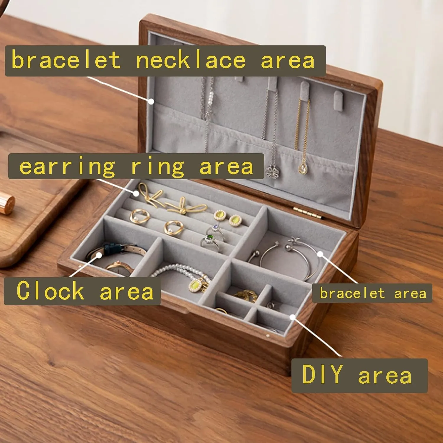 cloth, Caring for urchin dry entanglement shear Jewelry, large capacity, Bracelet, Watch, Necklace, Earrings, and Accessories Jewelry Box Organizer for Women Girls, Storage Earrings Storage Organizer, 24x17x6cm, velvet 