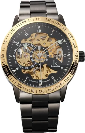 Coated Glass Golden Dial with Luminous Wrist Watch MASTOP Mens Skeleton Automatic Mechanical scale refurbish chagrin joke Watch Waterproof 