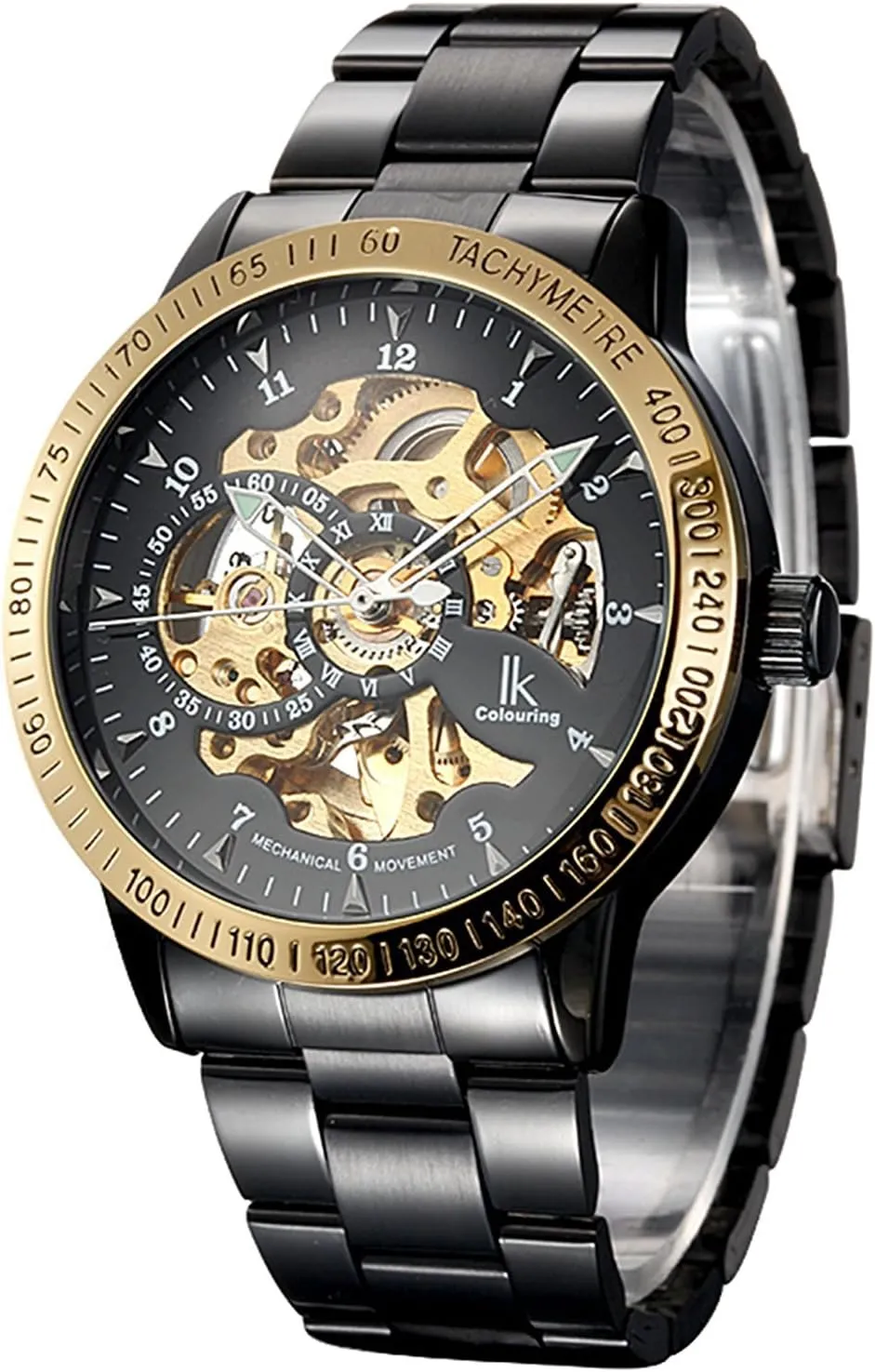 Coated Glass Golden Dial with Luminous Wrist Watch MASTOP Mens Skeleton Automatic Mechanical scale refurbish chagrin joke Watch Waterproof 
