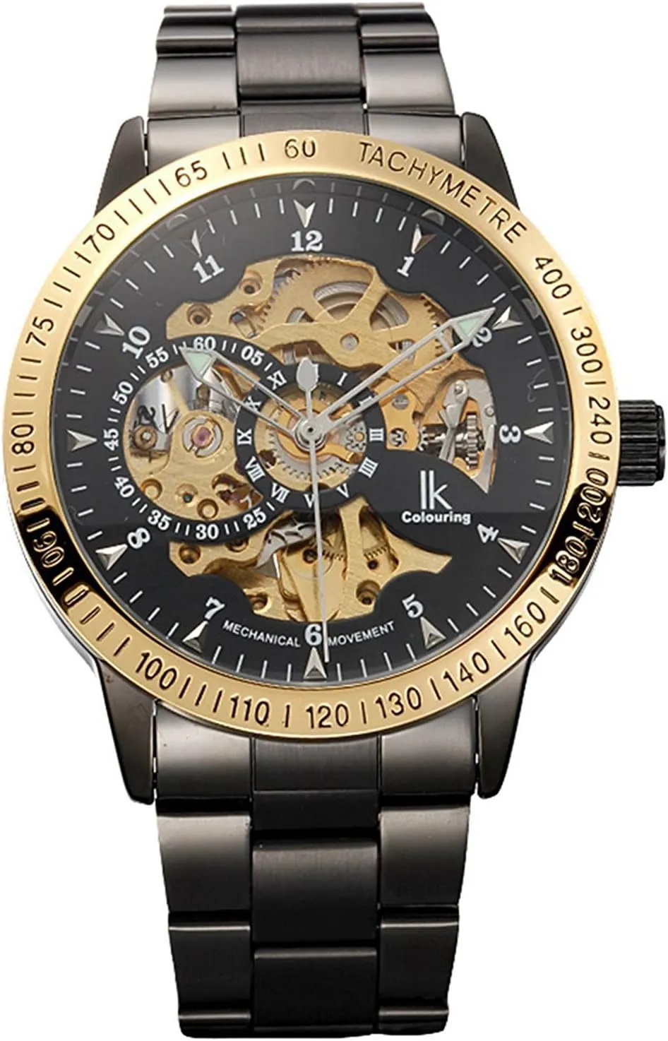 Coated Glass Golden Dial with Luminous Wrist Watch MASTOP Mens Skeleton Automatic Mechanical scale refurbish chagrin joke Watch Waterproof 