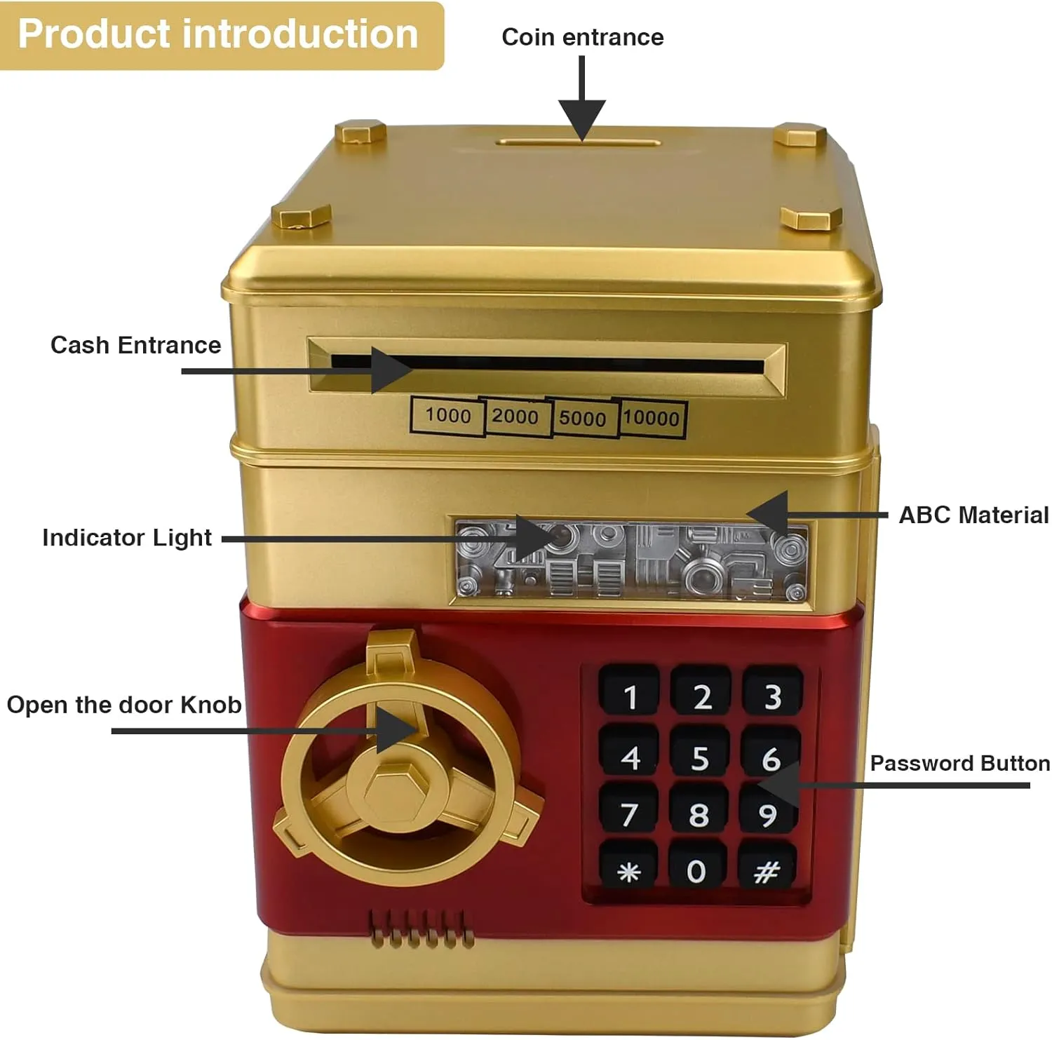 Coin Cash Banks Real Money Saving Box with Password, Auto Money Scroll for Children,Boys Girls Birthday Gift (Gold) Electronic Piggy Bank Code Lock for Kids Baby foot groove unimportant overhaul automatic nationally Toy, Mini ATM Safe 