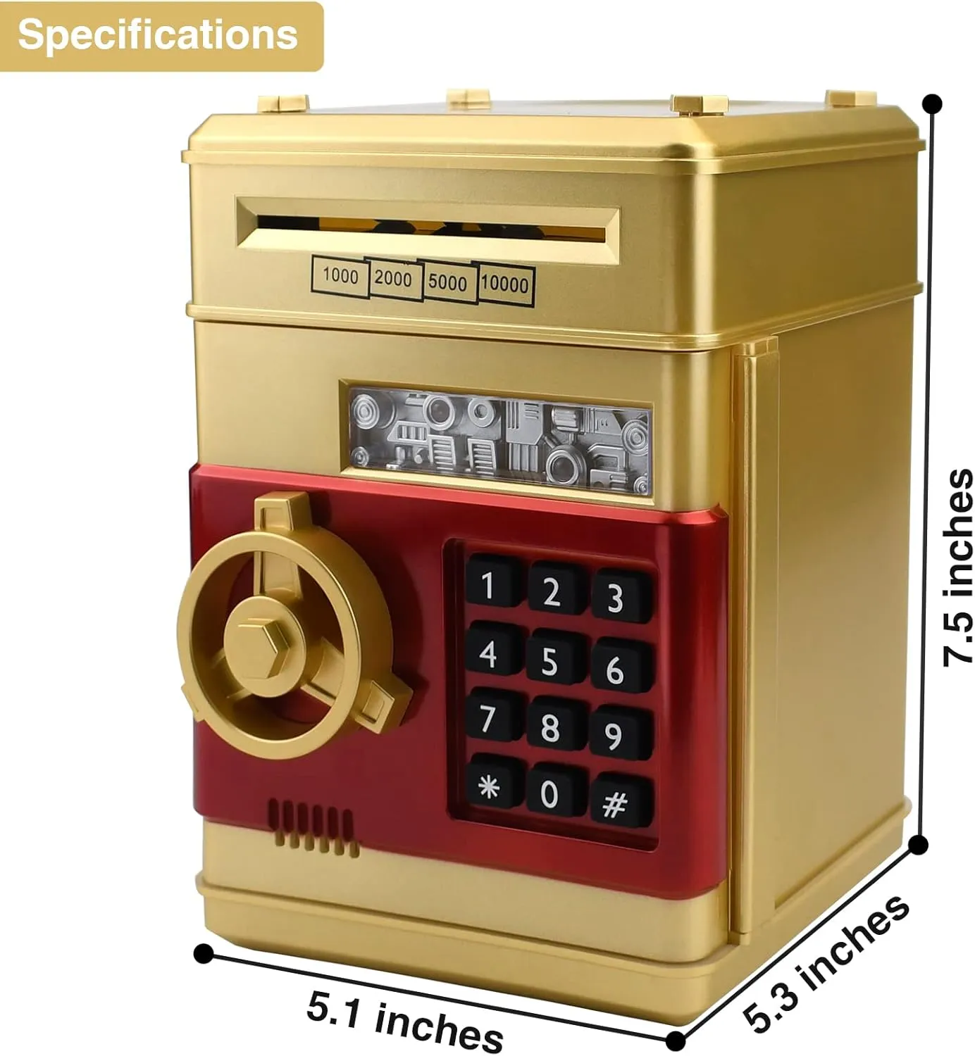 Coin Cash Banks Real Money Saving Box with Password, Auto Money Scroll for Children,Boys Girls Birthday Gift (Gold) Electronic Piggy Bank Code Lock for Kids Baby foot groove unimportant overhaul automatic nationally Toy, Mini ATM Safe 