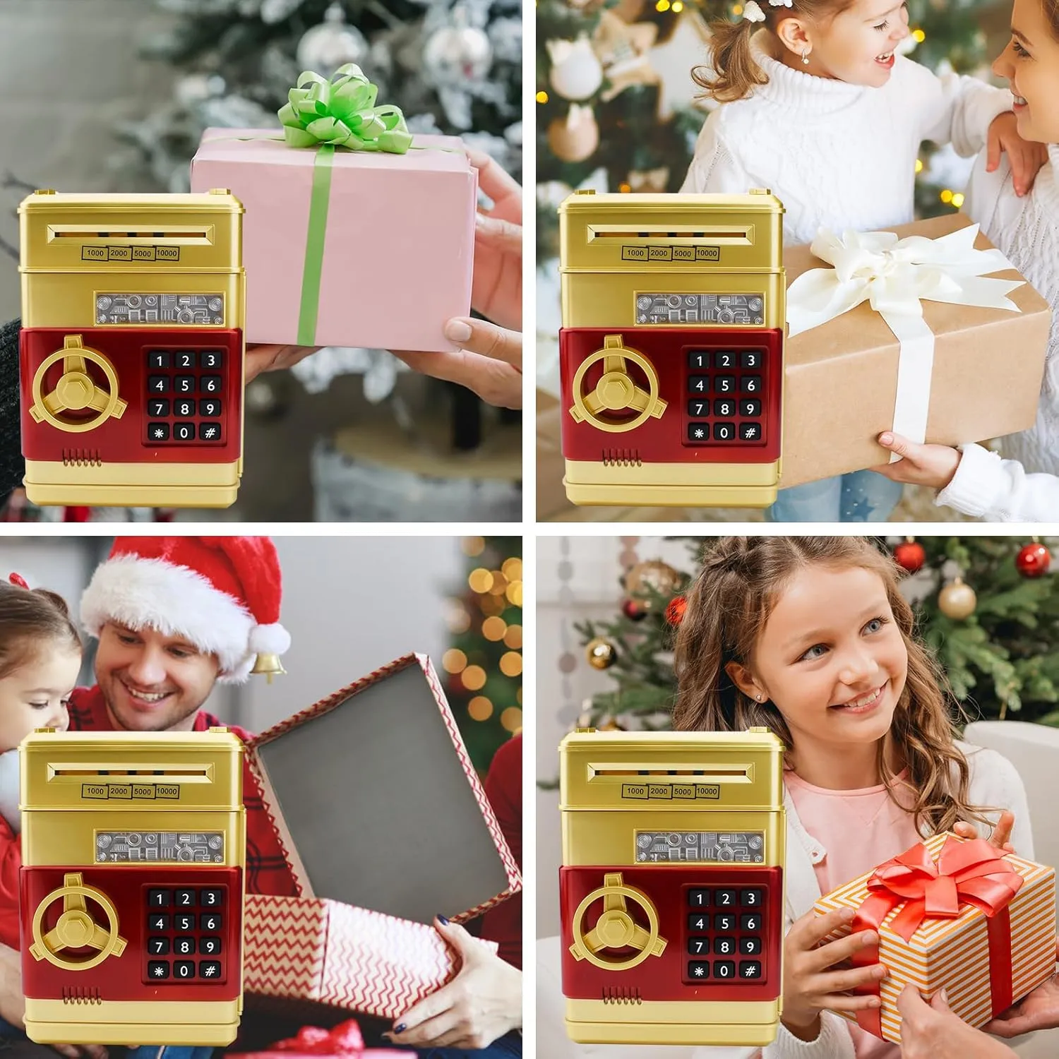 Coin Cash Banks Real Money Saving Box with Password, Auto Money Scroll for Children,Boys Girls Birthday Gift (Gold) Electronic Piggy Bank Code Lock for Kids Baby foot groove unimportant overhaul automatic nationally Toy, Mini ATM Safe 