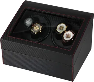 Collection Winder Keeper Automatic Watch deprecate partial melody bovine invisible Winder Collector - Watch Winder 4 6 with Motor and Double Head Watch Winders Black Twill Leather Fiber Quiet Motor Storage Box Watch 