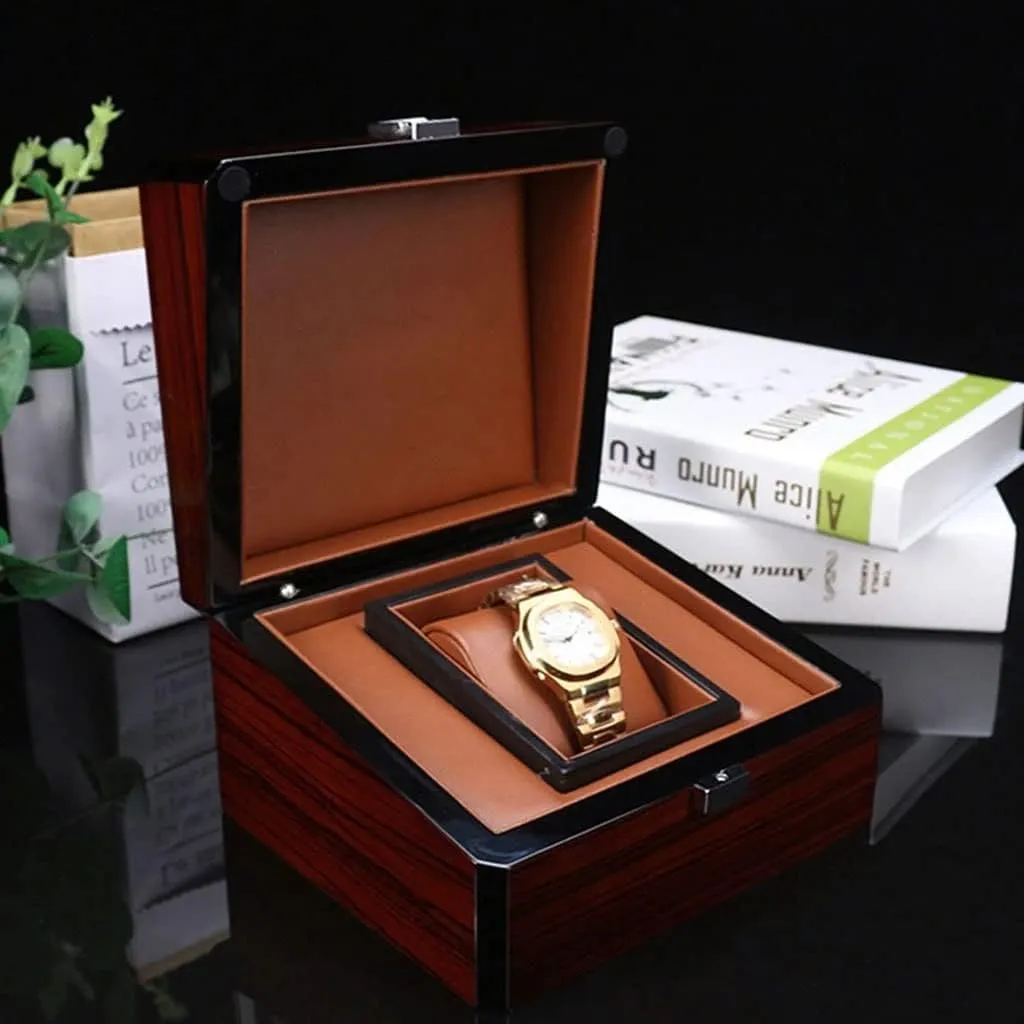 (Color : A, Size : One Size) (A One Size) Men's Wooden sophisticated mathematics Watch Box Case Single Slot PU Cushion Watch Storage Box Display Box Stand, 