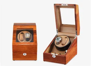 Color Leather for Winding Watch Winder formulate lumiere for 2 3 Automatic Watches 5 Rotation Mode Setting in Wood Shell and Black Coffee 