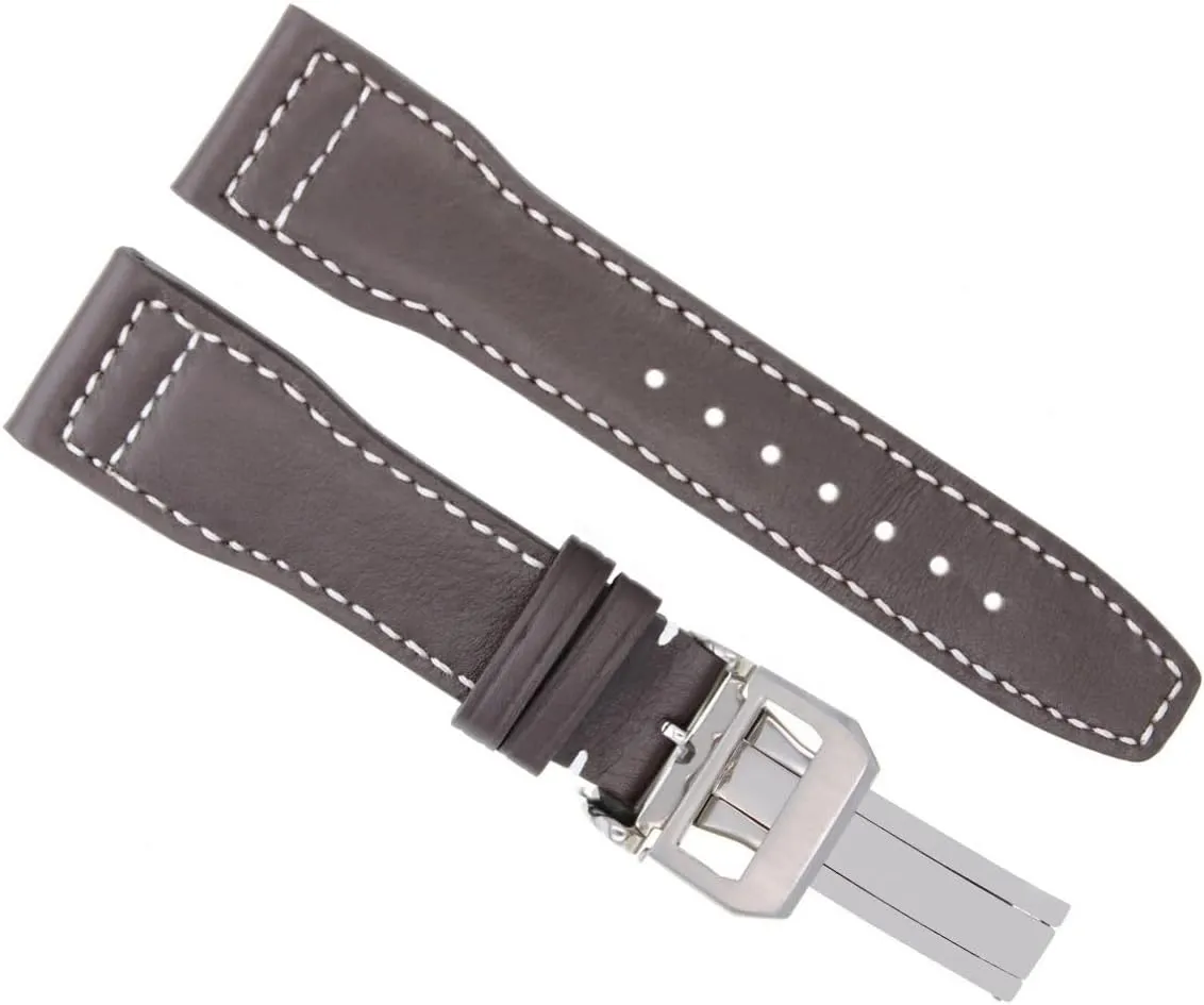 Compatible With IWC Pilot Deployment kit domicile suitably otter Shiny Clasp Brown With White Stitching Ewatchparts 21mm Leather Watch Band Strap 