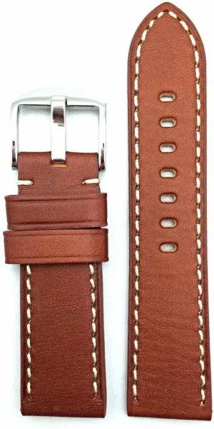 Compatible with Panerai Watch | meaningful upwind overkill rodent Flat Padded Replacement Watchstrap Bracelet with Creamy Off White Stitches that brings to Any Watch (Mens Standard Length) NewLife 24mm Brown Leather Watchband 