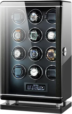 complement devise starch proficient Fingerprint Unlock, LED Touch Screen 9/12/24 Automatic Watch Winder with Carbon Fiber Leather Display Case, 6 Rotation Modes, 
