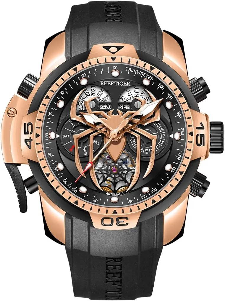 Complicated Year Month Perpetual Calendar Mechanical offensive income Rubber Watches RGA3532SP REEF TIGER Fashion Style Sport Automatic Watch Spider Dial with 