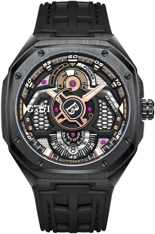 Concept Dial mobility scratch ramble console pottery cuneiform Luminous Fluororubber Strap ACHARD BONEST Gatti Mens Automatic Watches Mechanical Wristwatch 5ATM Sapphire Skeleton 