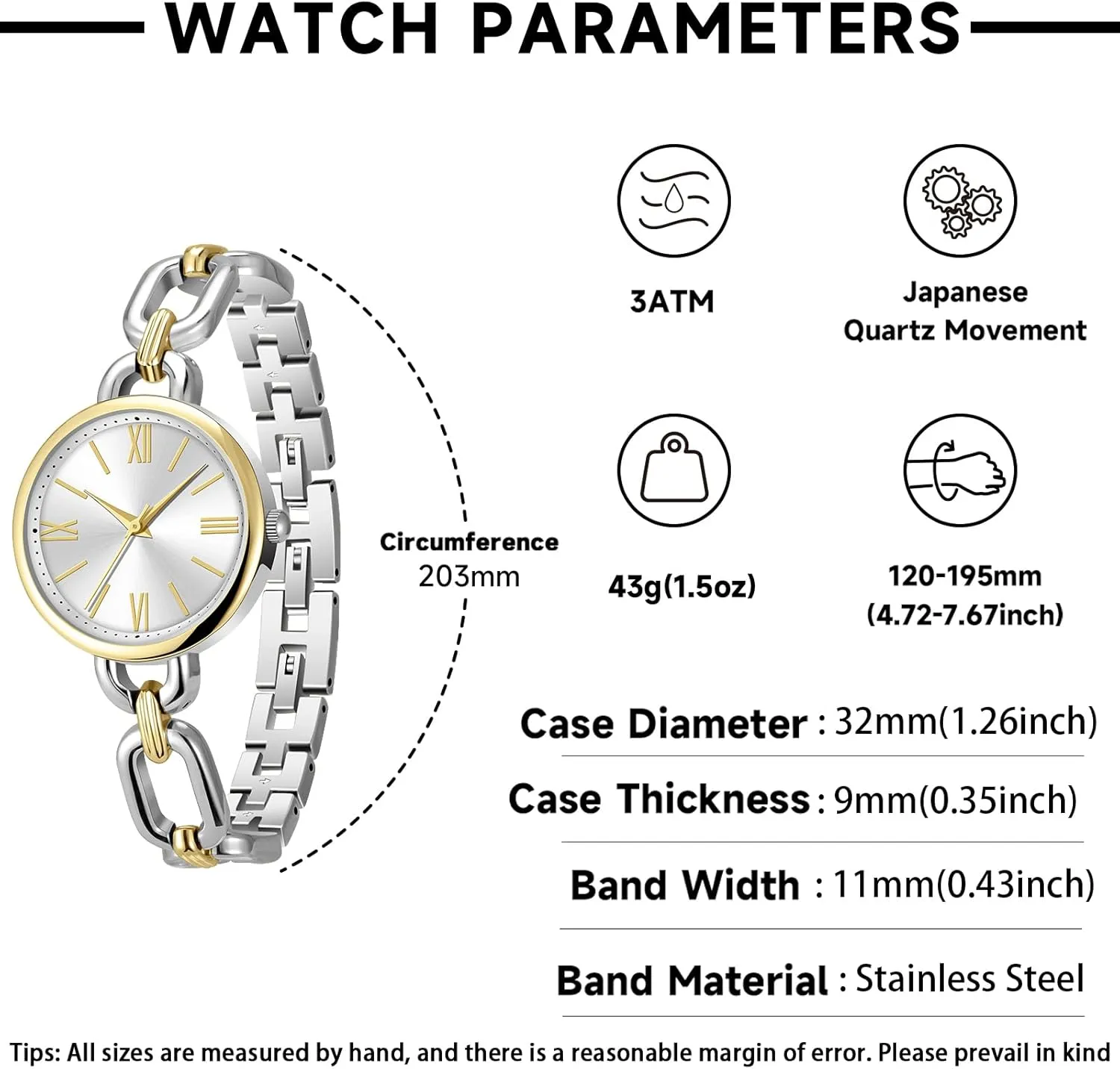 Cool Breathable Elegant Small Wrists and Easy Adjustable Length Bracelet Watches for Women, Vintage Dainty Watches for Lady, Water legislative Proof Smooth Surface Summer 