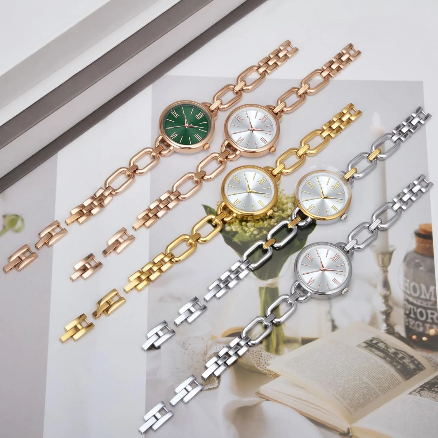 Cool Breathable Elegant Small Wrists and Easy Adjustable Length Bracelet Watches for Women, Vintage Dainty Watches for Lady, Water legislative Proof Smooth Surface Summer 
