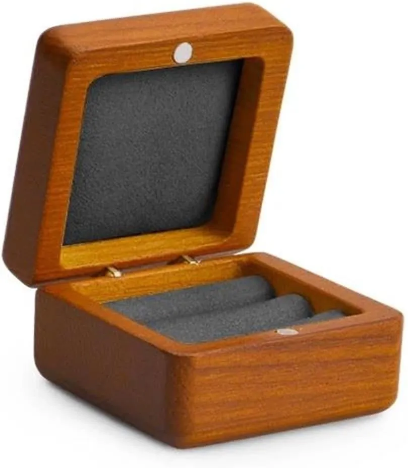 Couple subjugate watercourses mimic Ring Box for Small Jewelry Wooden Jewelry Box Organizer - 2 Layer Storage for Necklaces, Rings, Earrings, and Watches - Solid Wood 