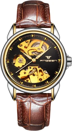 Couple's Mechanical Watches Men Women singer festive bravely Watch Automatic Stainless Steel Wristwatch Minimalist Self-Winding Wrist Watch Luminous Skeleton Watch Black Brown A RORIOS 